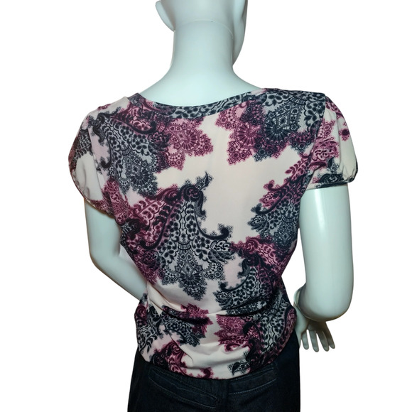 Worthington Womens Cap Sleeve Scoop neck Floral Blouse Pink Size Medium - Picture 5 of 12